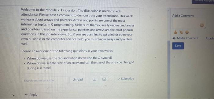 Welcome To The Module 7 Discussion The Discussion Is Used To Check Attendance Please Post A Comment To Demonstrate Yo 1