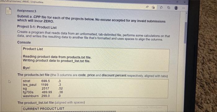 Ledu Ultra Courses 44642 1 Cl Outline Assignment 5 Submit A Cpp File For Each Of The Projects Below No Excuse Accepted 1