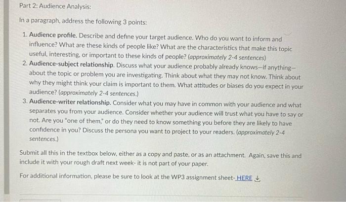 Part 2 Audience Analysis In A Paragraph Address The Following 3 Points 1 Audience Profile Describe And Define Your 1