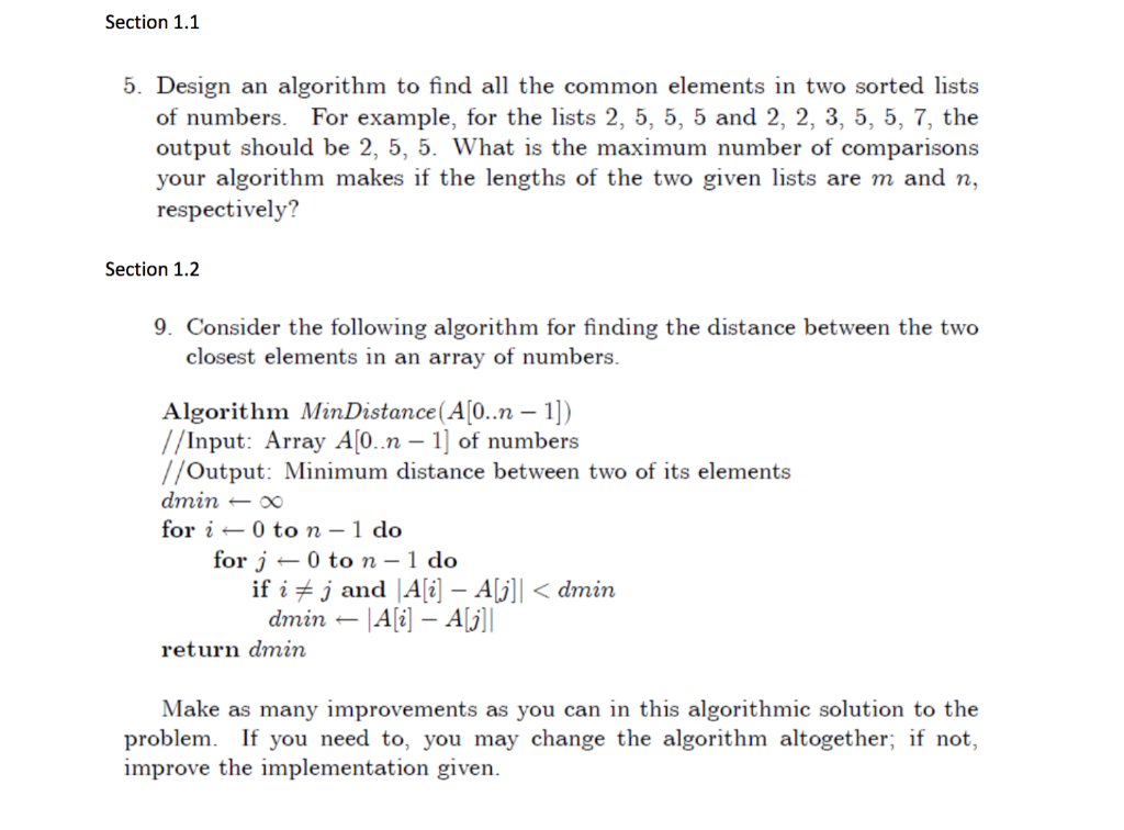 Section 1 1 5 Design An Algorithm To Find All The Common Elements In Two Sorted Lists Of Numbers For Example For The 1