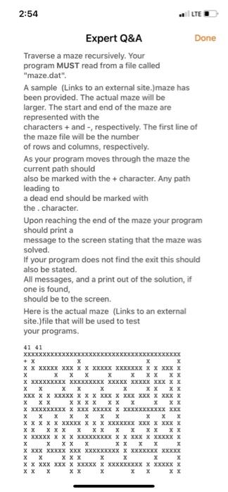 2 54 Expert Q A Traverse A Maze Recursively Your Program Must Read From A File Called Maze Dat A Sample Links To An 1