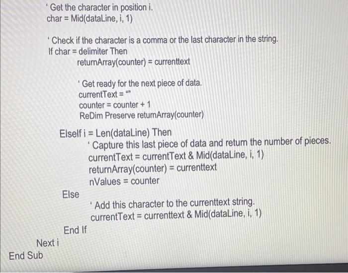 Option Explicit Note That The Indexing For The Returnarray Array Is Et Up For 1 Based Indexing Sub Parseline Dataline 2