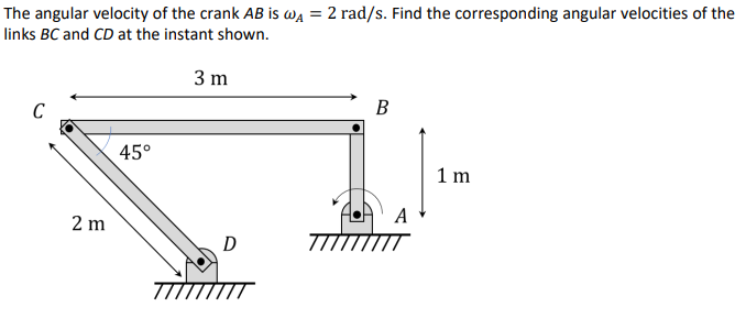 The Angular Velocity Of The Crank Ab Is Wa 2 Rad S Find The Corresponding Angular Velocities Of The Links Bc And Cd 1