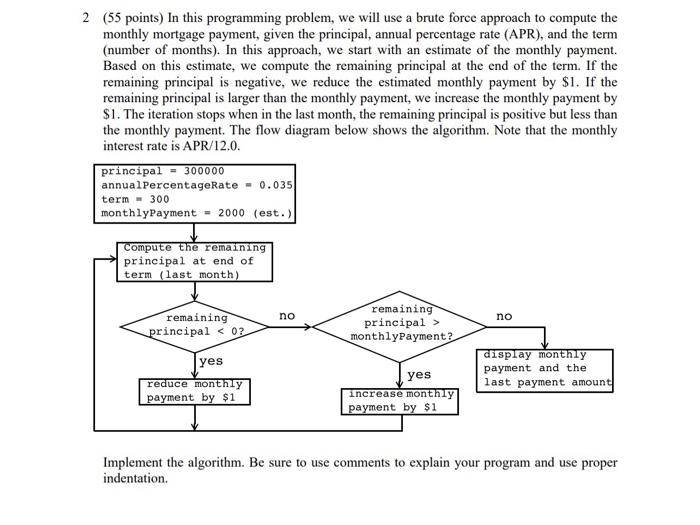2 55 Points In This Programming Problem We Will Use A Brute Force Approach To Compute The Monthly Mortgage Payment G 1