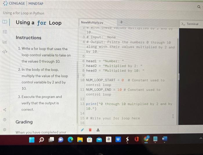 Cengage Mindtap Using A For Loop In Python 8 Label Using A For Loop Summary In This Lab The Completed Program Sh 2