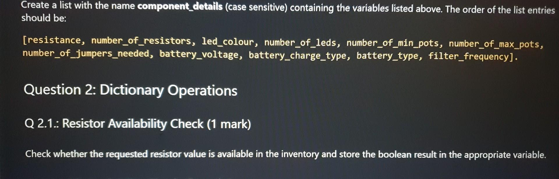 Q 1 2 Create And Assign Variables For Requested Components 3 Marks Create And Populate Variables Containing The Infor 2