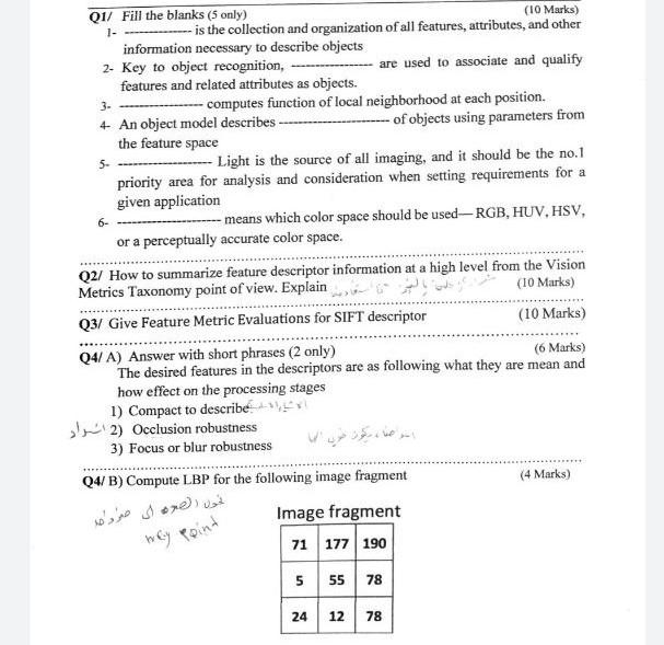 10 Marks Q1 Fill The Blanks 5 Only Is The Collection And Organization Of All Features Attributes And Other 1 A 1