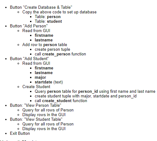 Button Create Database Table Copy The Above Code To Set Up Database Table Person Table Student Button Add 1