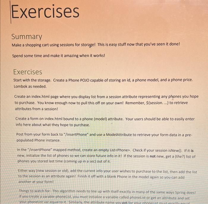 Exercises Summary Make A Shopping Cart Using Sessions For Storage This Is Easy Stuff Now That You Ve Seen It Done Spen 1