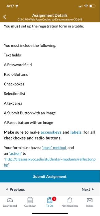 4 17 1 Assignment Details Cis 170 Web Page Coding W Dreamweaver 30148 Project Three Will Be A Simple Registration Form 2