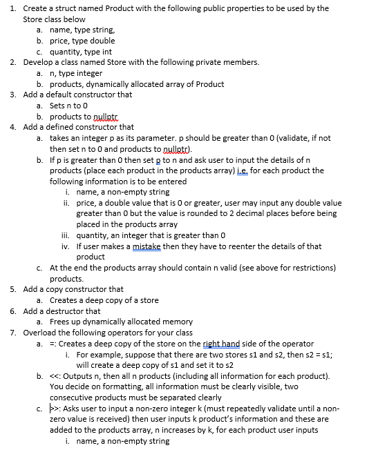 1 Create A Struct Named Product With The Following Public Properties To Be Used By The Store Class Below A Name Type 1
