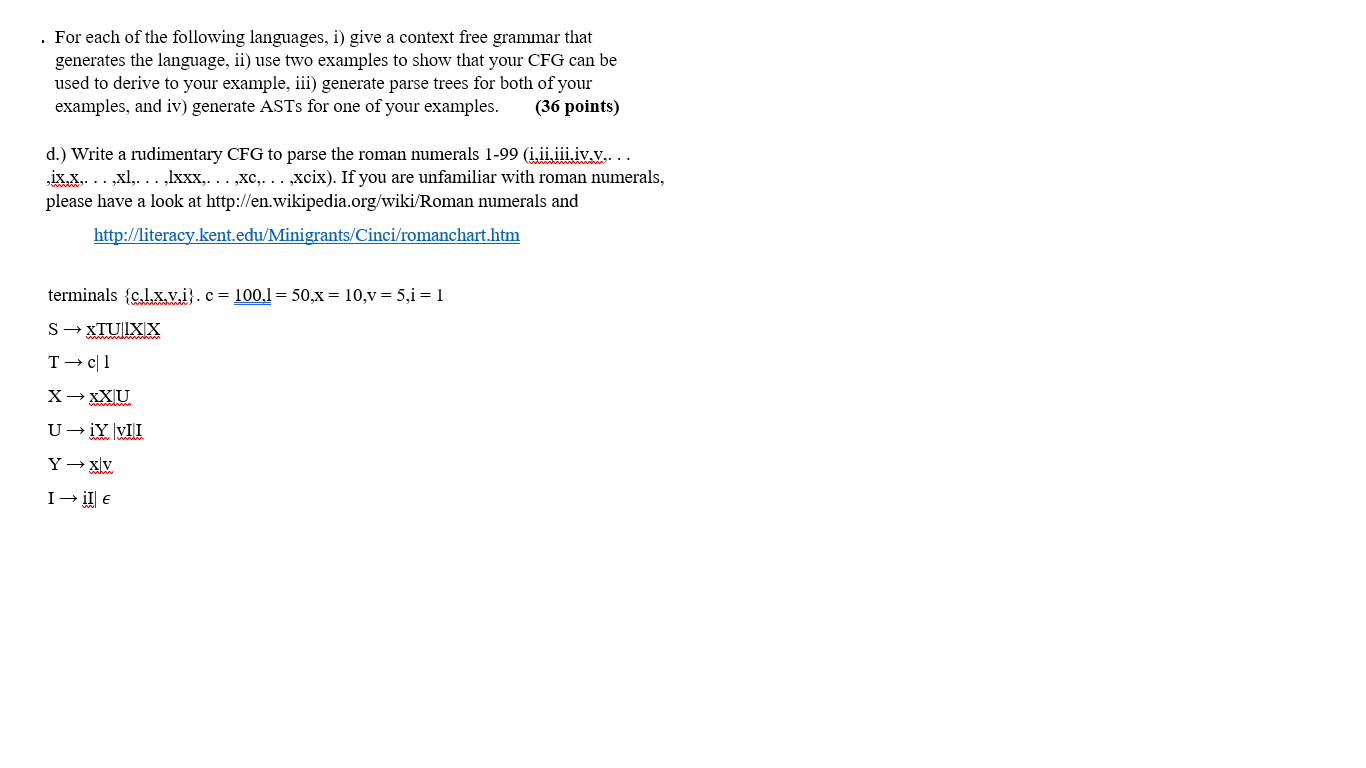 For Each Of The Following Languages I Give A Context Free Grammar That Generates The Language Ii Use Two Examples 1
