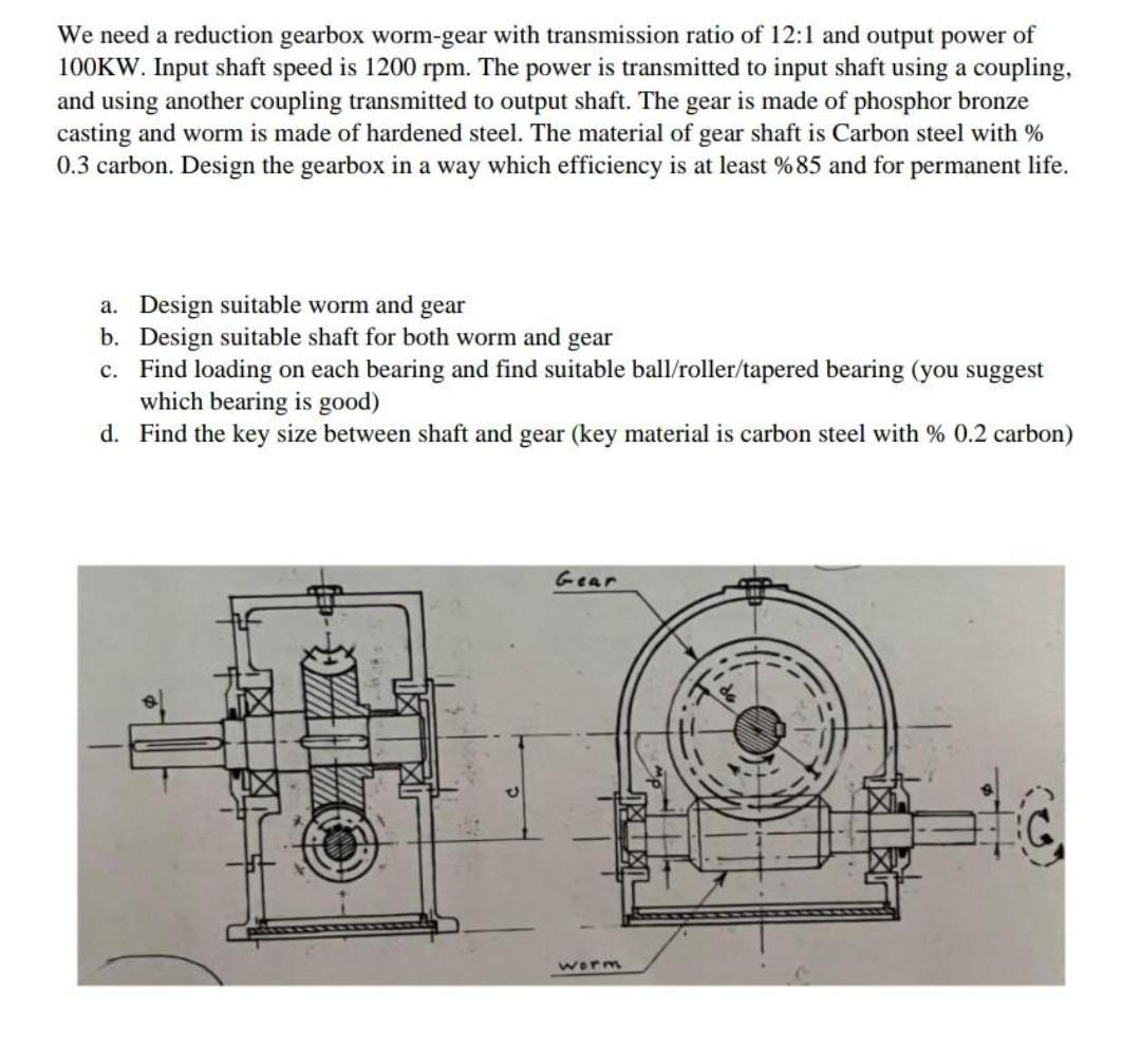 We Need A Reduction Gearbox Worm Gear With Transmission Ratio Of 12 1 And Output Power Of 100kw Input Shaft Speed Is 12 1