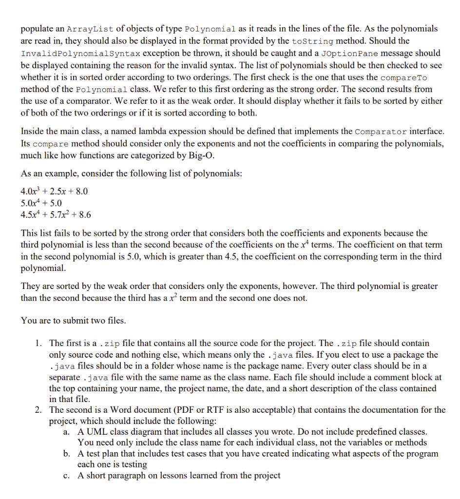 Cmsc 350 Project 2 The Second Programming Project Involves Writing A Program That Examines A File Of Polynomials And Det 2