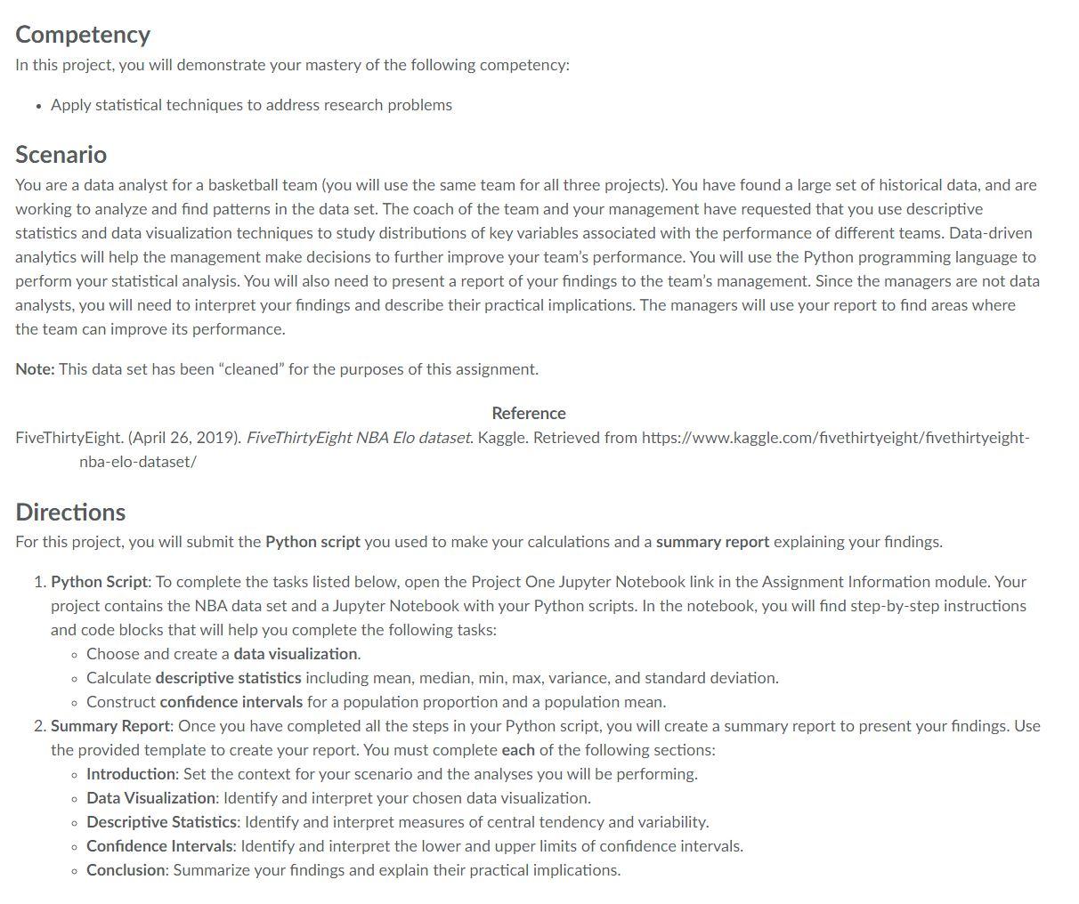 Competency In This Project You Will Demonstrate Your Mastery Of The Following Competency Apply Statistical Technique 1