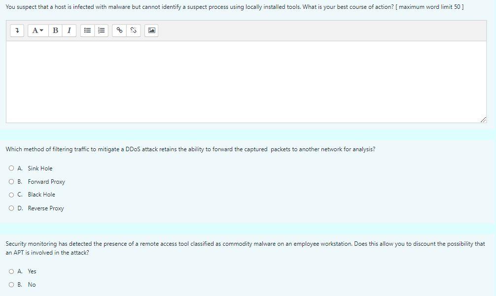 You Suspect That A Host Is Infected With Malware But Cannot Identify A Suspect Process Using Locally Installed Tools Wh 1