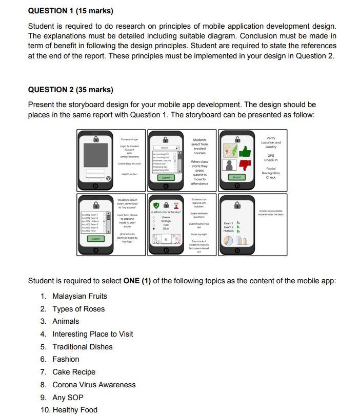 Question 1 15 Marks Student Is Required To Do Research On Principles Of Mobile Application Development Design The Exp 1