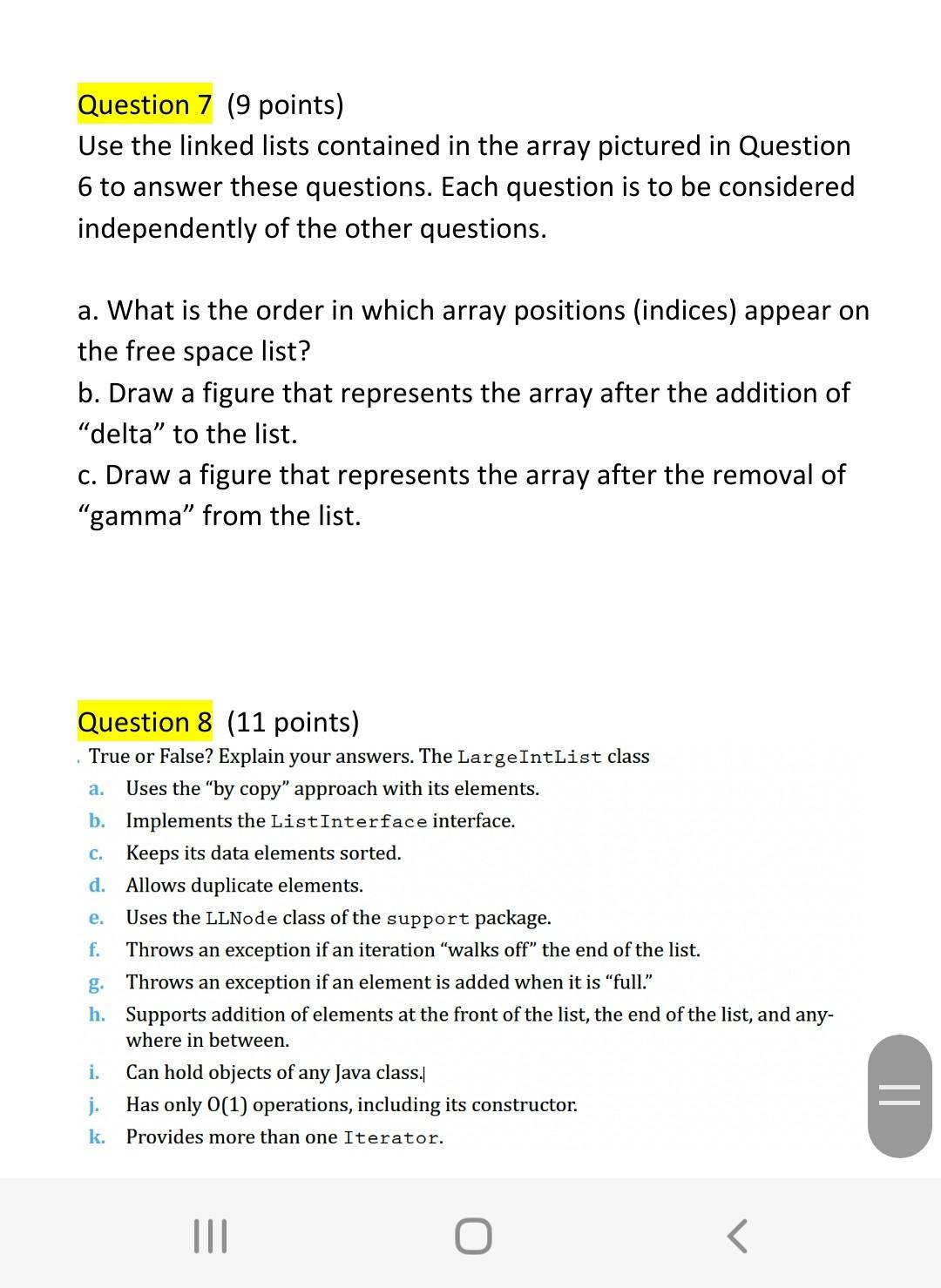 Question 7 9 Points Use The Linked Lists Contained In The Array Pictured In Question 6 To Answer These Questions Each 1