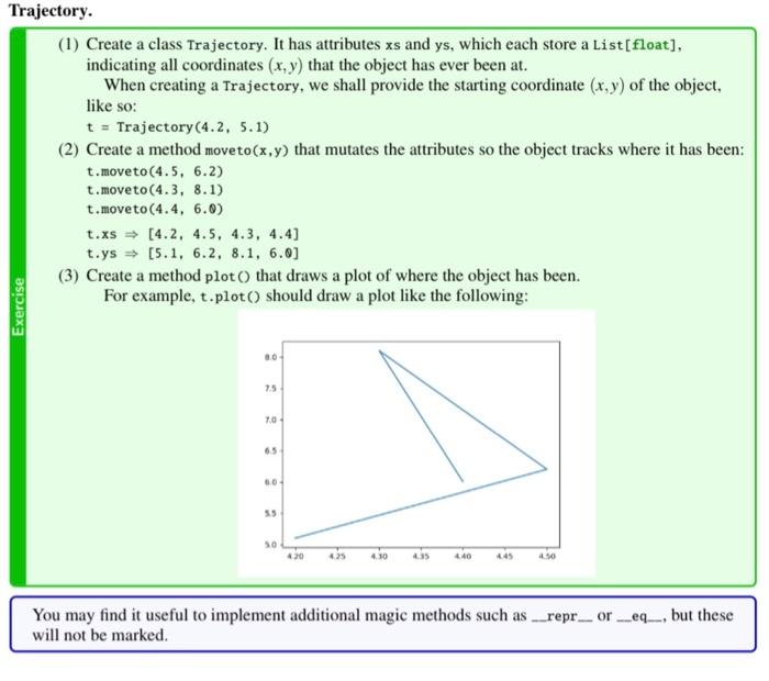 Trajectory 1 Create A Class Trajectory It Has Attributes Xs And Ys Which Each Store A List Float Indicating All C 1