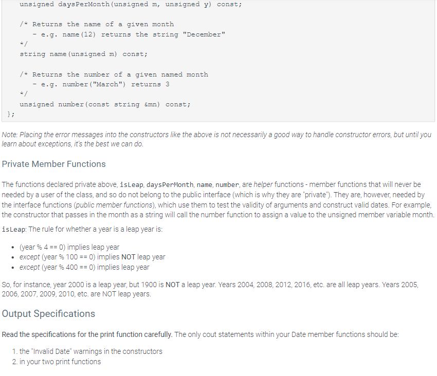 Problem Definition Build A Date Class And A Main Function To Test It Specifications Below Is The Interface For The Date 3