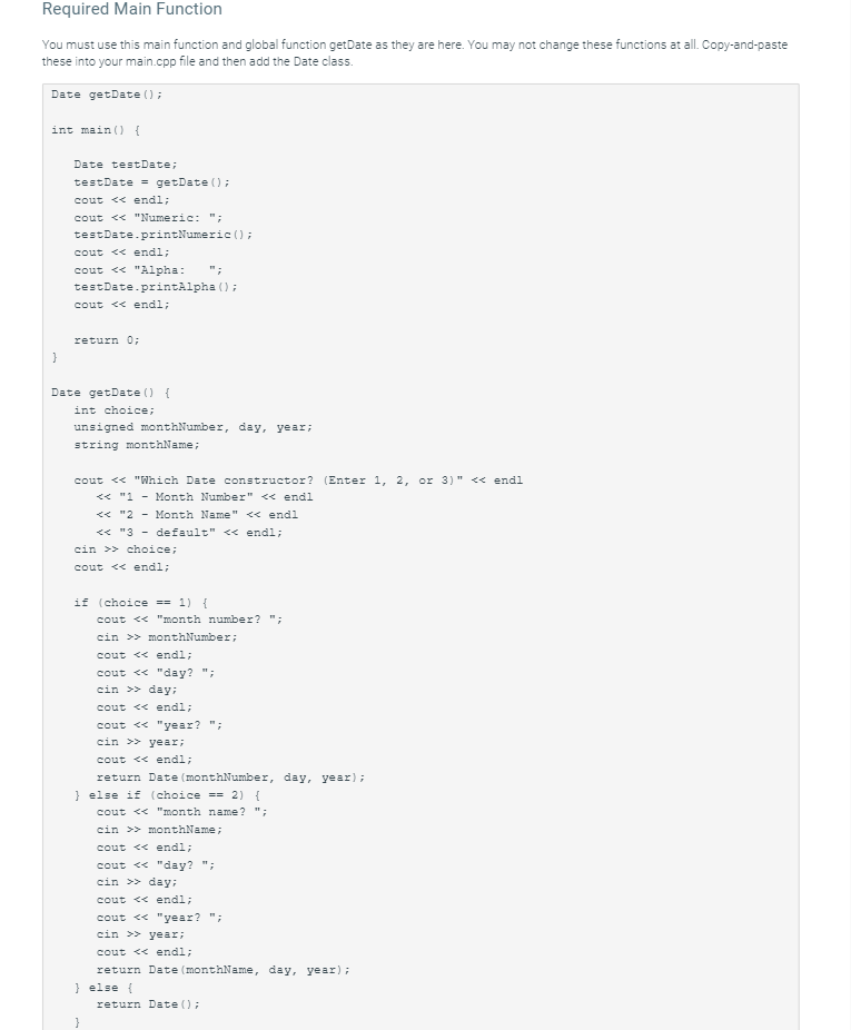 Problem Definition Build A Date Class And A Main Function To Test It Specifications Below Is The Interface For The Date 4