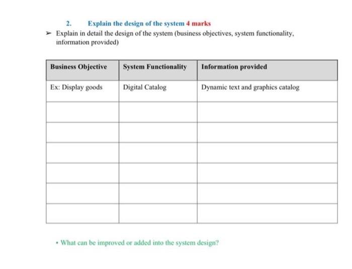 What Can Be Improved Or Added Inte The System Design 2 Explain The Design Of The System 4 Marks Explain In Detail Th 2