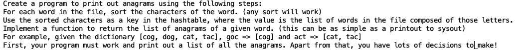 Implement Hash Table C And Linked List C And Main C With Provided Hash Table H Linked List H Find Anagrams Using Hasht 1