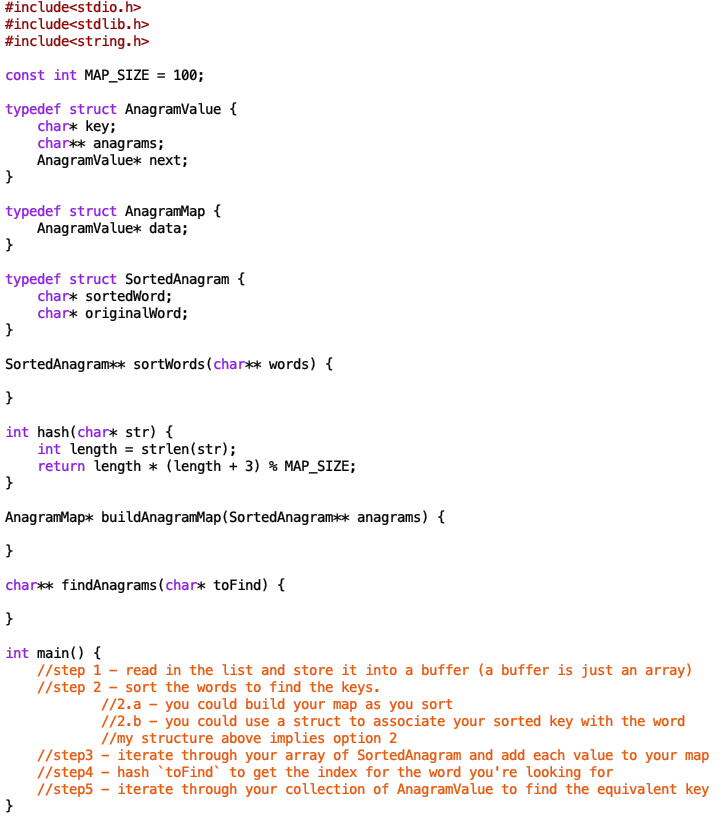 Implement Hash Table C And Linked List C And Main C With Provided Hash Table H Linked List H Find Anagrams Using Hasht 3