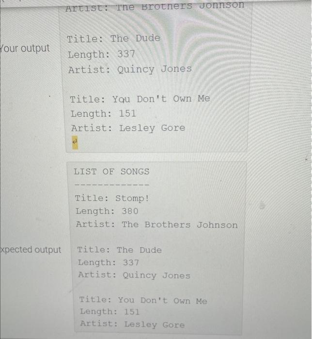 3837 1 Our Output Length 337 Artist Quincy Jones Title Yau Don T Own Me Length 151 Artist Lesley Gore 2