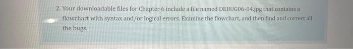 2 Your Downloadable Files For Chapter 6 Include A File Named Debug06 04 Jpg That Contains A Flowchart With Syntax And O 1