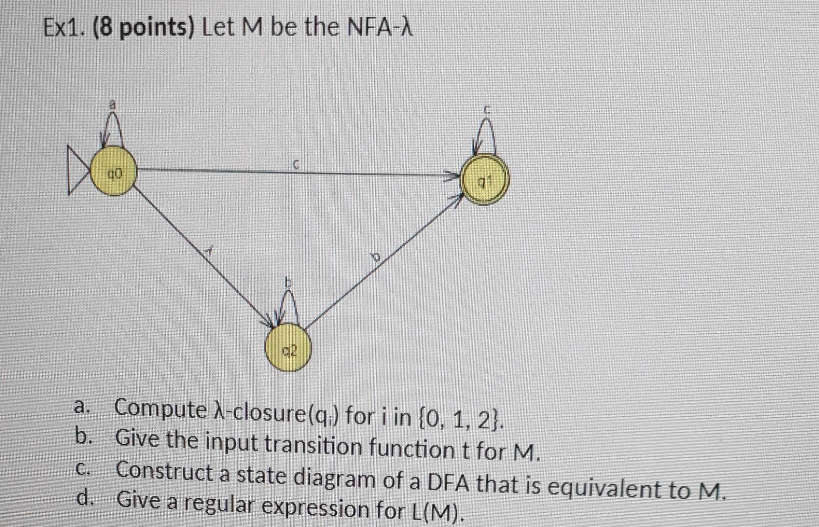 Ex1 8 Points Let M Be The Nfa A 02 A Compute X Closure Q For I In 0 1 2 B Give The Input Transition Function 1