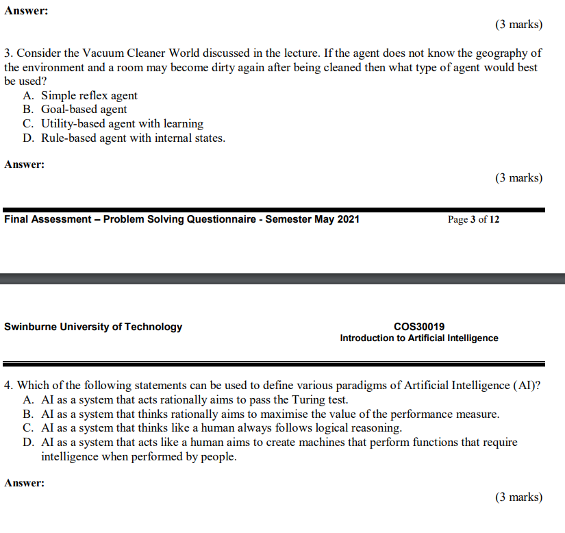 Problem 2 Multiple Choice Questions 12 Marks You Can Choose More Than One Option 1 Consider The Maze Below For T 2