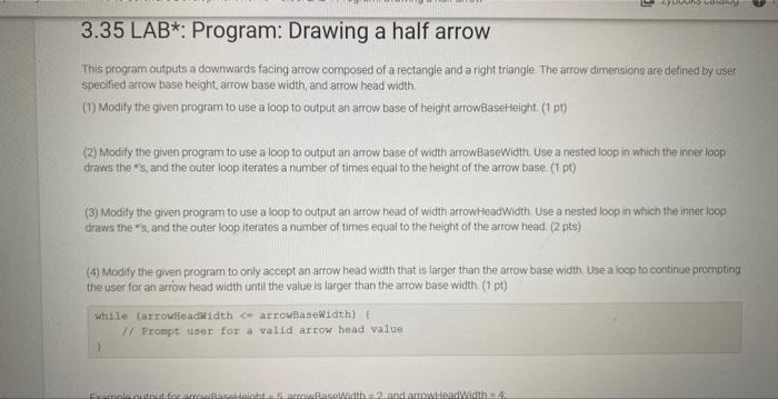 3 35lab Program Drawing A Half Arrow This Program Outputs A Downwards Facing Arrow Composed Of A Rectangle And A Rig 1
