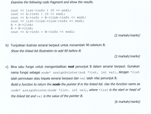 Examine The Following Code Fragment And Show The Results Cout List Info 10 Endl Cout A Info 10 Endl C 1