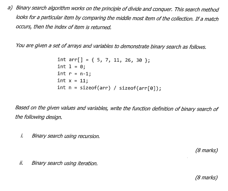 Binary Search Algorithm Works On The Principle Of Divide And Conquer This Search Method Looks For A Particular Item By 1