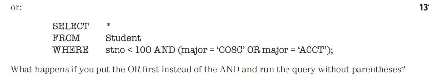 5 4 Perform An Experiment To Determine The Precedence In A Query With Three Conditions Linked By And And Or Find Out W 2