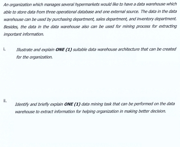 An Organization Which Manages Several Hypermarkets Would Like To Have A Data Warehouse Which Able To Store Data From Thr 1