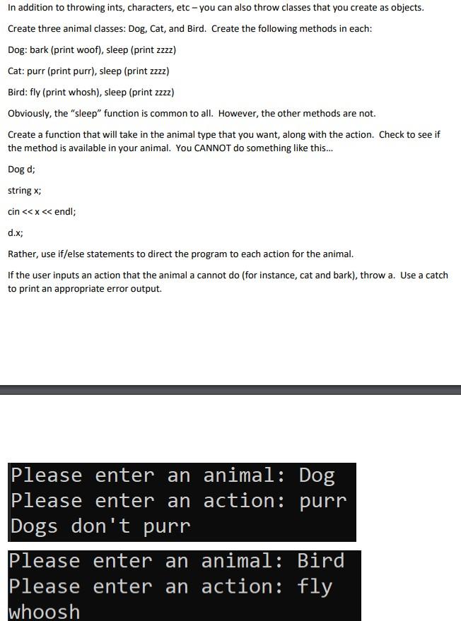 In Addition To Throwing Ints Characters Etc You Can Also Throw Classes That You Create As Objects Create Three Anim 1