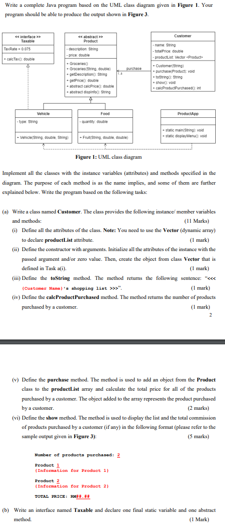 Write A Complete Java Program Based On The Uml Class Diagram Given In Figure 1 Your Program Should Be Able To Produce T 1