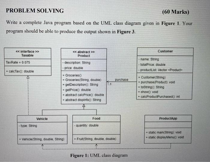 Problem Solving 60 Marks Write A Complete Java Program Based On The Uml Class Diagram Given In Figure 1 Your Program 1