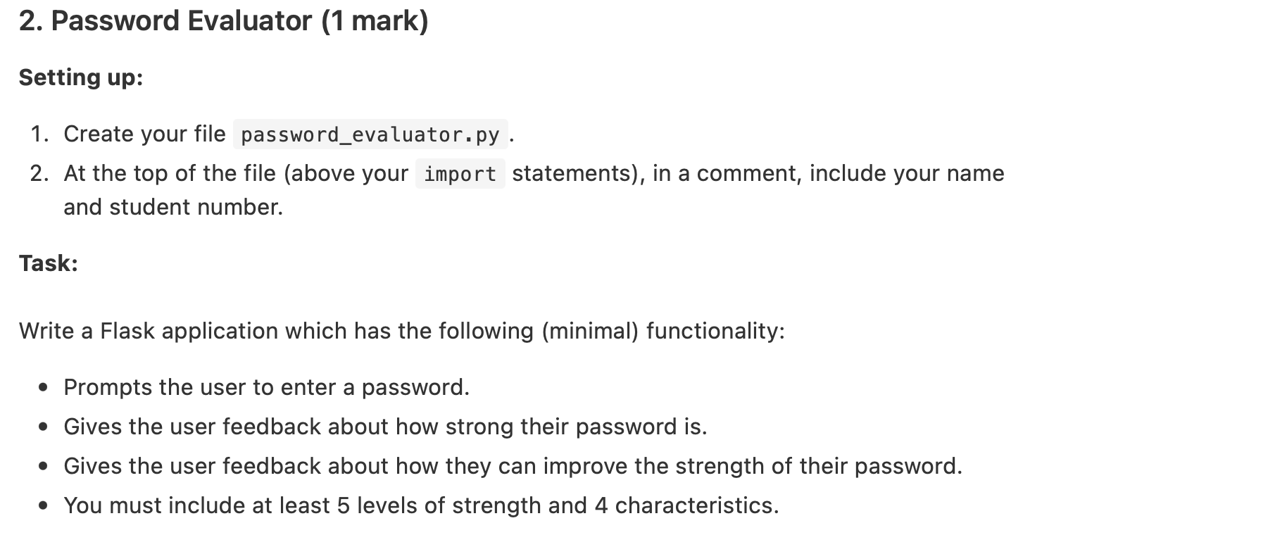 2 Password Evaluator 1 Mark Setting Up 1 Create Your File 2 At The Top Of The File Above Your Statements In A C 1