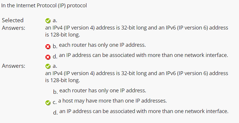 In The Internet Protocol Ip Protocol Selected Answers Answers A An Ipv4 Ip Version 4 Address Is 32 Bit Long And A 1