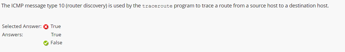 The Icmp Message Type 10 Router Discovery Is Used By The Traceroute Program To Trace A Route From A Source Host To A D 1