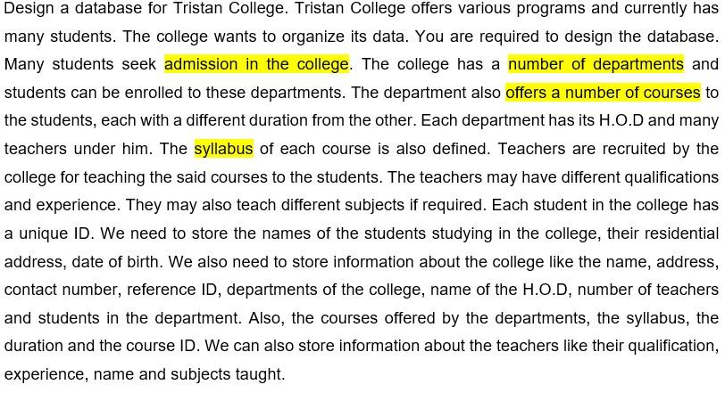 Design A Database For Tristan College Tristan College Offers Various Programs And Currently Has Many Students The Coll 1