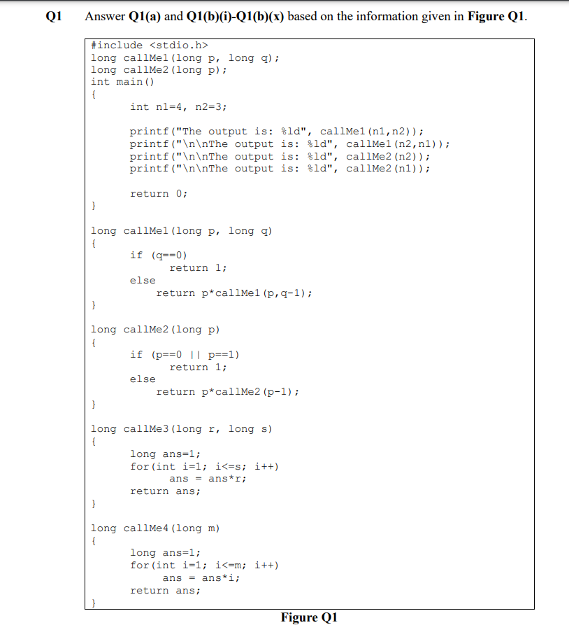 Answer Q1 A And Q1 B I Q1 B X Based On The Information Given In Figure Q Figure Q1 Write The Output For The Program 1