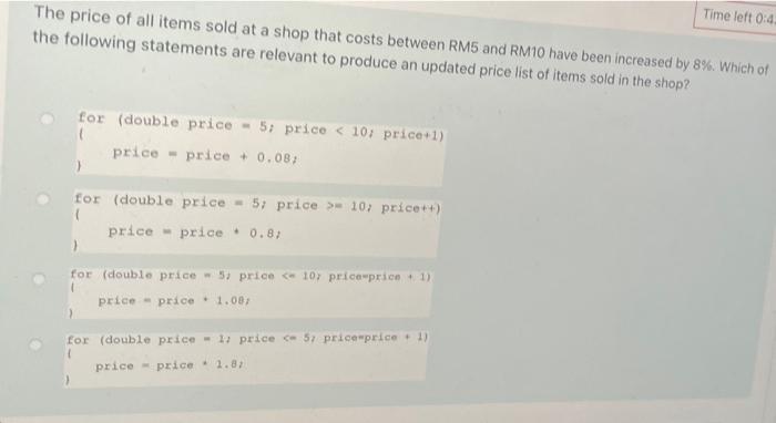 Time Left Oia The Price Of All Items Sold At A Shop That Costs Between Rm5 And Rm10 Have Been Increased By 8 Which Of 1