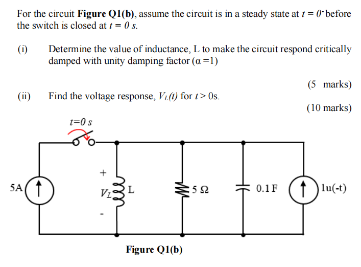 For The Circuit Figure Q1 B Assume The Circuit Is In A Steady State At T 0 Before The Switch Is Closed At T 0 S 1
