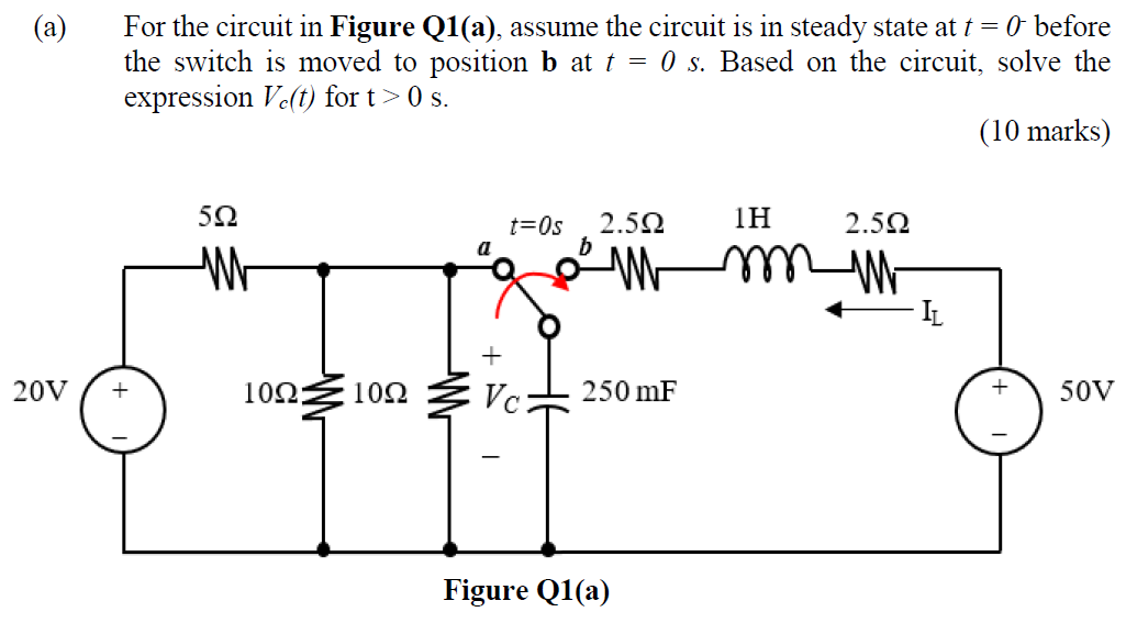 A For The Circuit In Figure Q1 A Assume The Circuit Is In Steady State At T 0 Before The Switch Is Moved To Positi 1