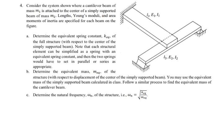 4 Consider The System Shown Where A Cantilever Beam Of Mass M Is Attached To The Center Of A Simply Supported Beam Of 1