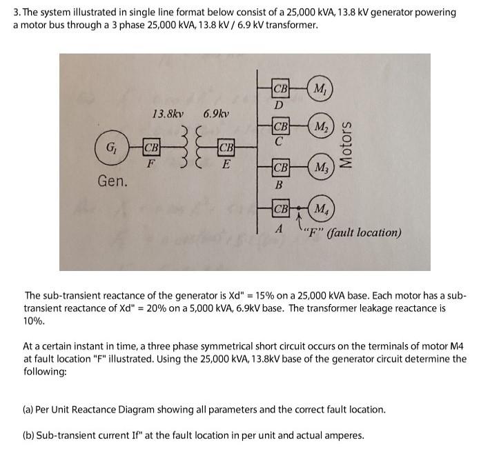 3 The System Illustrated In Single Line Format Below Consist Of A 25 000 Kva 13 8 Kv Generator Powering A Motor Bus Th 1